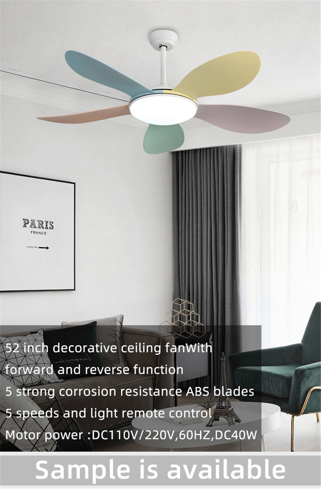 Smart Ceiling Fan with Light Ceiling Fan 5 Blades Villa 220V Modern Ceiling Fan with LED Light