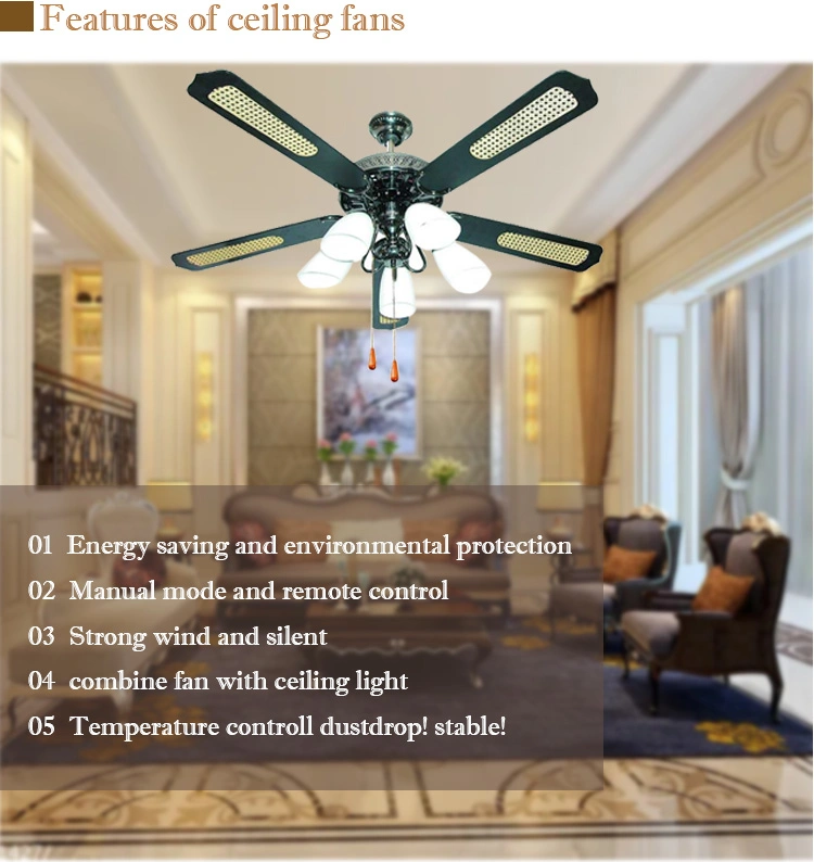 Luxury Modern Deluxe Decorative Best Energy Saving Motor Solid Wood Blade 52 Inch Ceiling Fan with Light