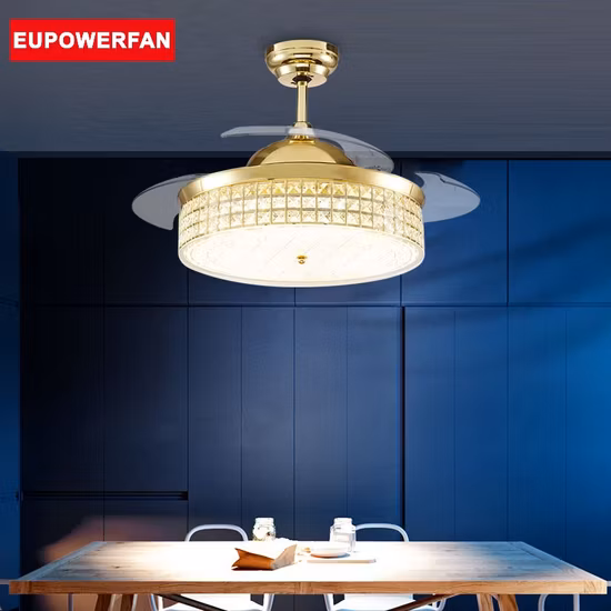 Ventilatore da soffitto moderno in cristallo a parete in bianco freddo, bianco caldo, bianco diurno, motore senza spazzole, ventilatore da soffitto intelligente con luce per camera da letto