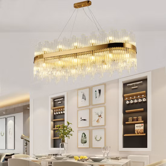 Lampadario di cristallo rettangolare dorato decorativo moderno di lusso per la casa (WH-AP-89)