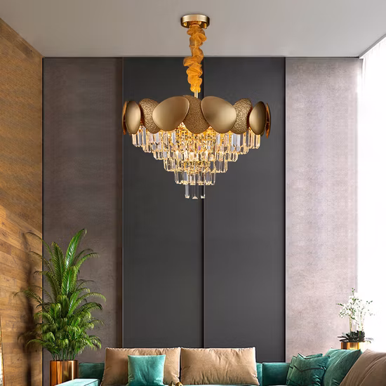 Lampadario di cristallo dorato K9 per interni di lusso in stile europeo per interni, progetti di hotel (BL595/12+6)